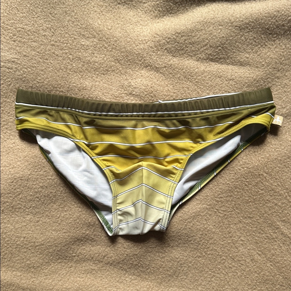 Men's Olive & Yellow Striped Swim Brief